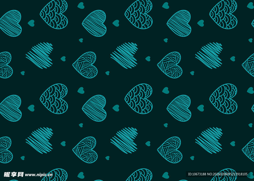 蓝绿色爱心图案背景