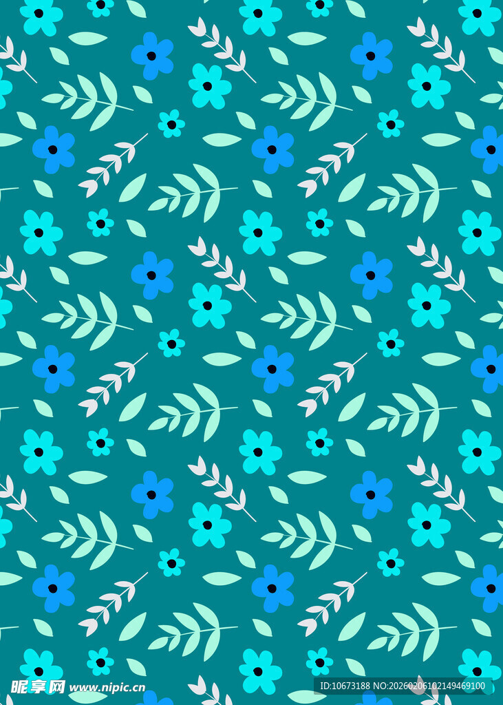 蓝绿花卉几何图案背景