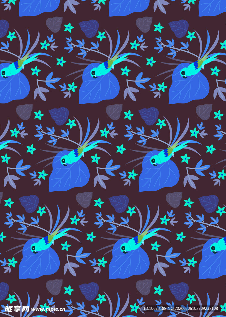 蓝色花卉图案背景纹理