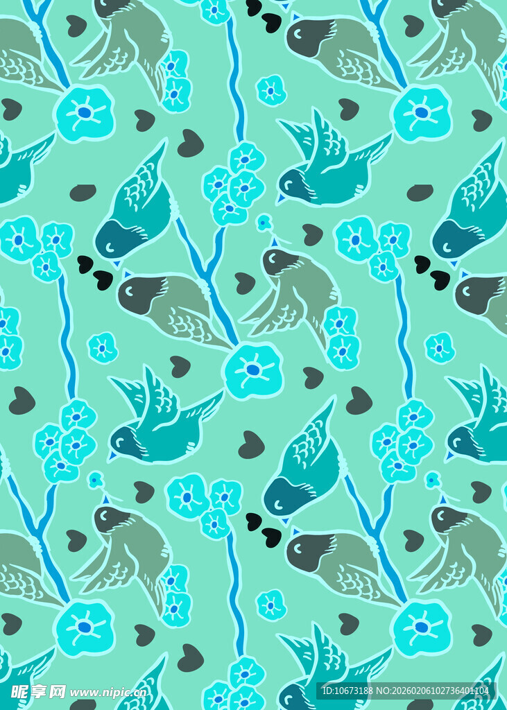 清新蓝绿植物图案背景