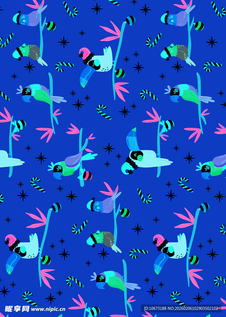 蓝色背景火烈鸟图案设计