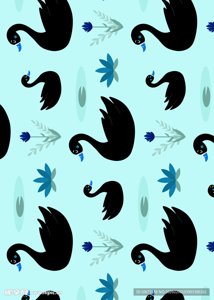 蓝底黑天鹅简约图案设计