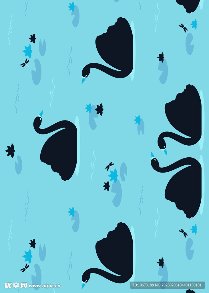 蓝色背景黑天鹅图案设计