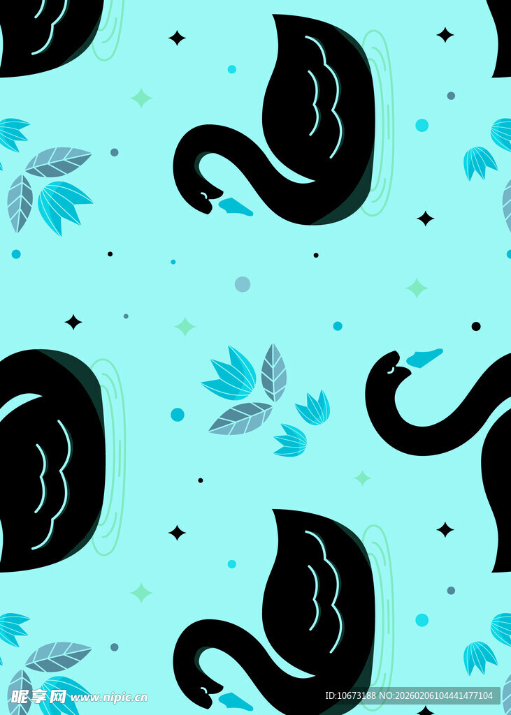 蓝底黑猫蝴蝶花纹图案