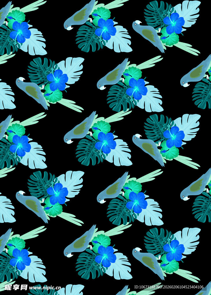 蓝绿飞鸟图案背景设计
