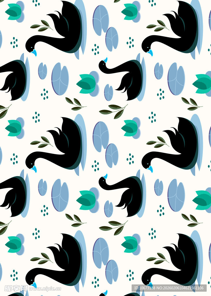 黑白天鹅花卉图案背景