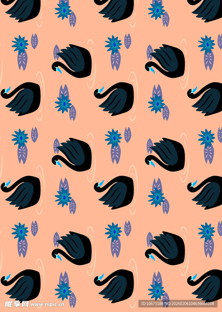 橙色背景海洋生物图案