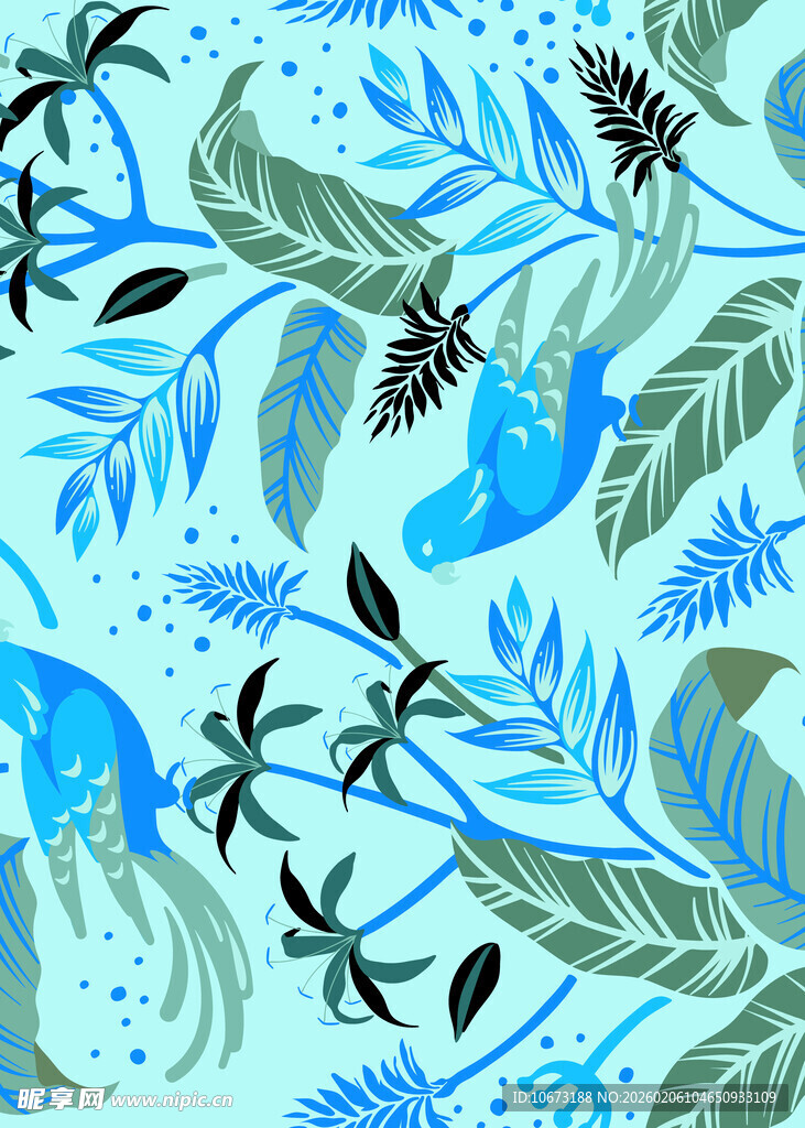 蓝绿色植物花卉图案背景