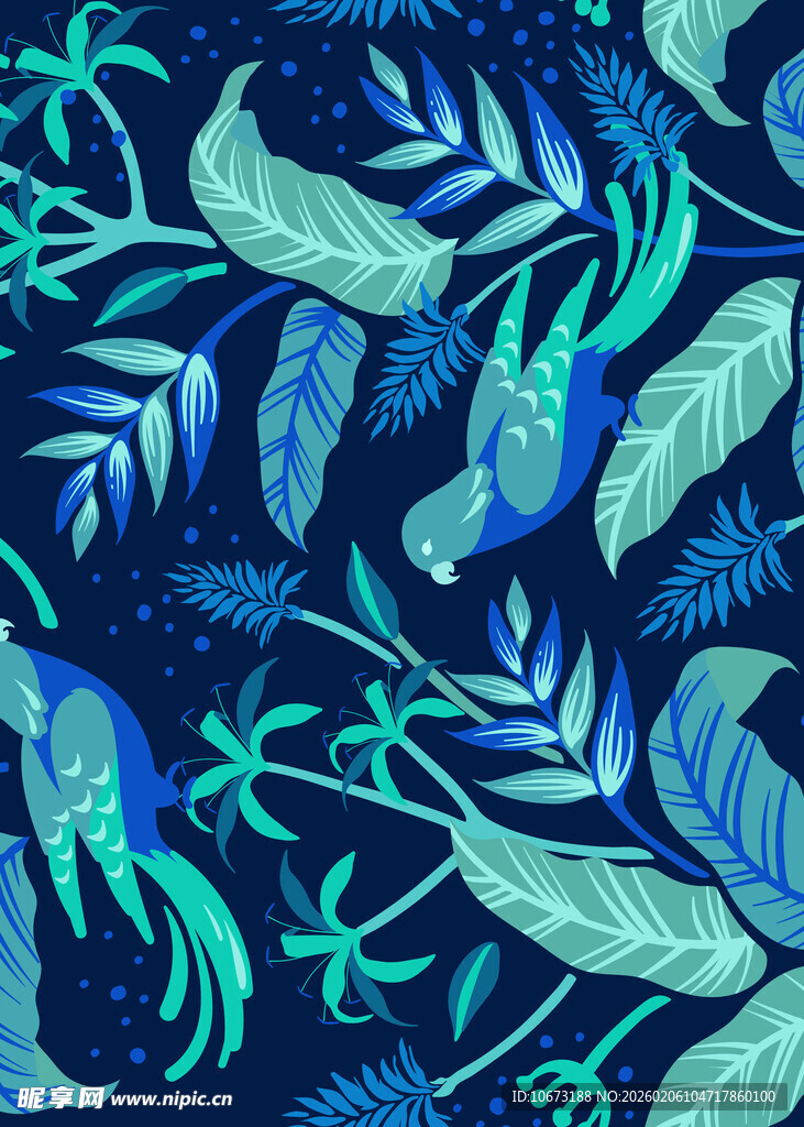 蓝绿植物图案背景纹理