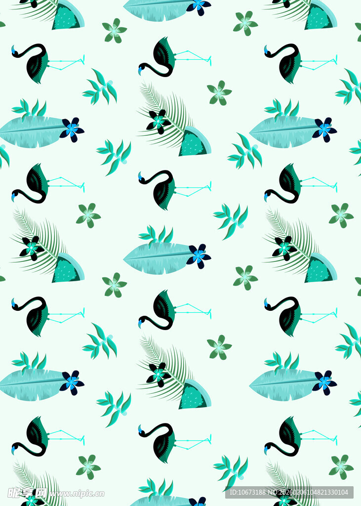 清新绿植小鸟图案背景