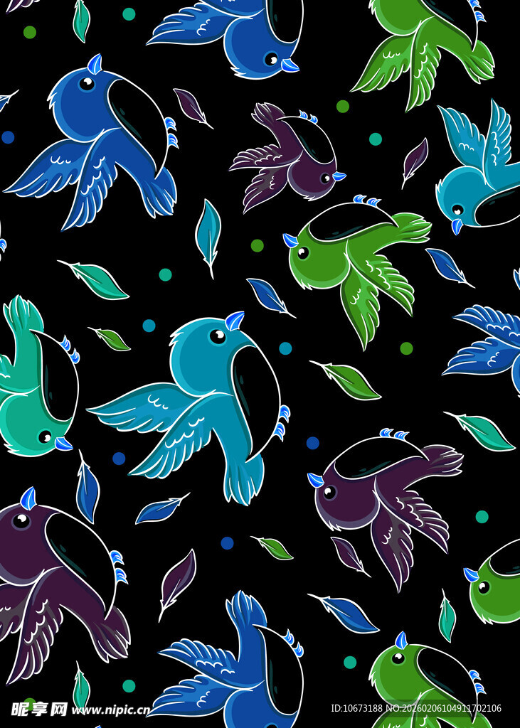 多彩飞鸟花卉图案背景
