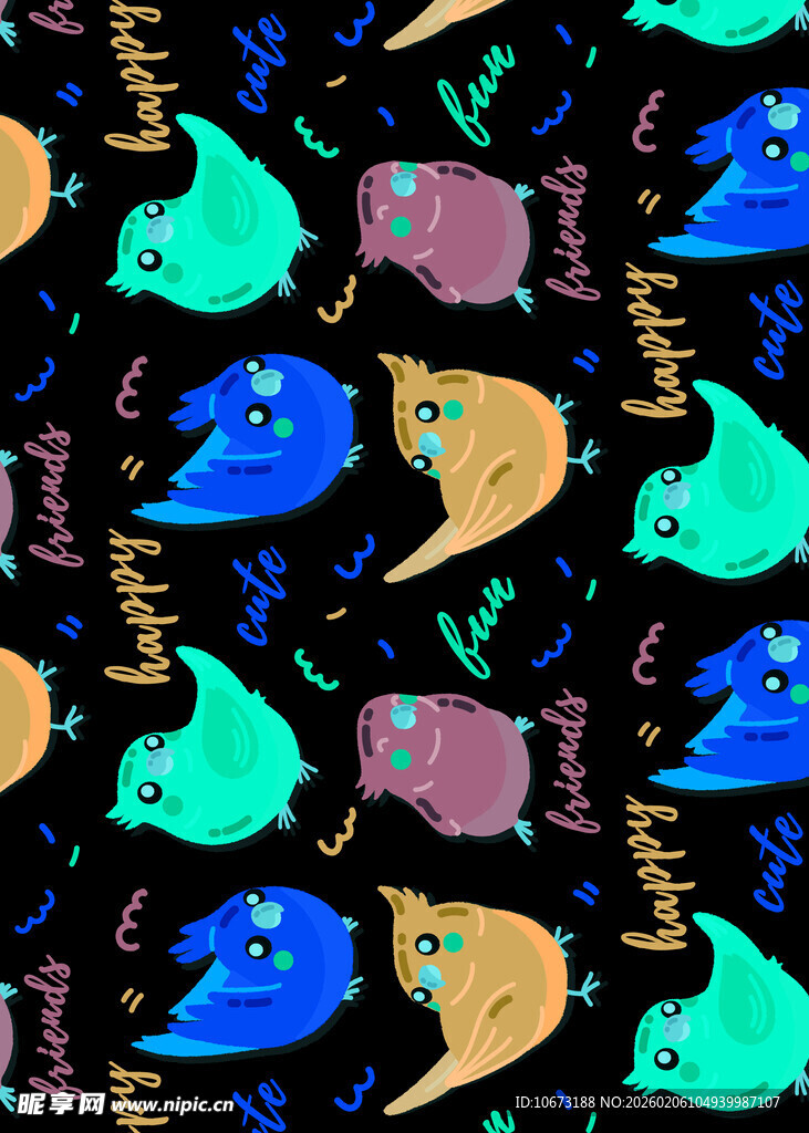多彩卡通鲸鱼图案背景