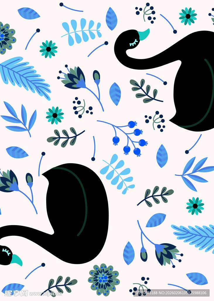 黑猫蓝花背景图