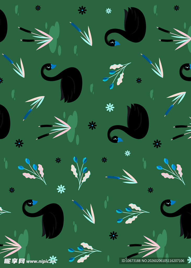 绿色底动物植物图案背景