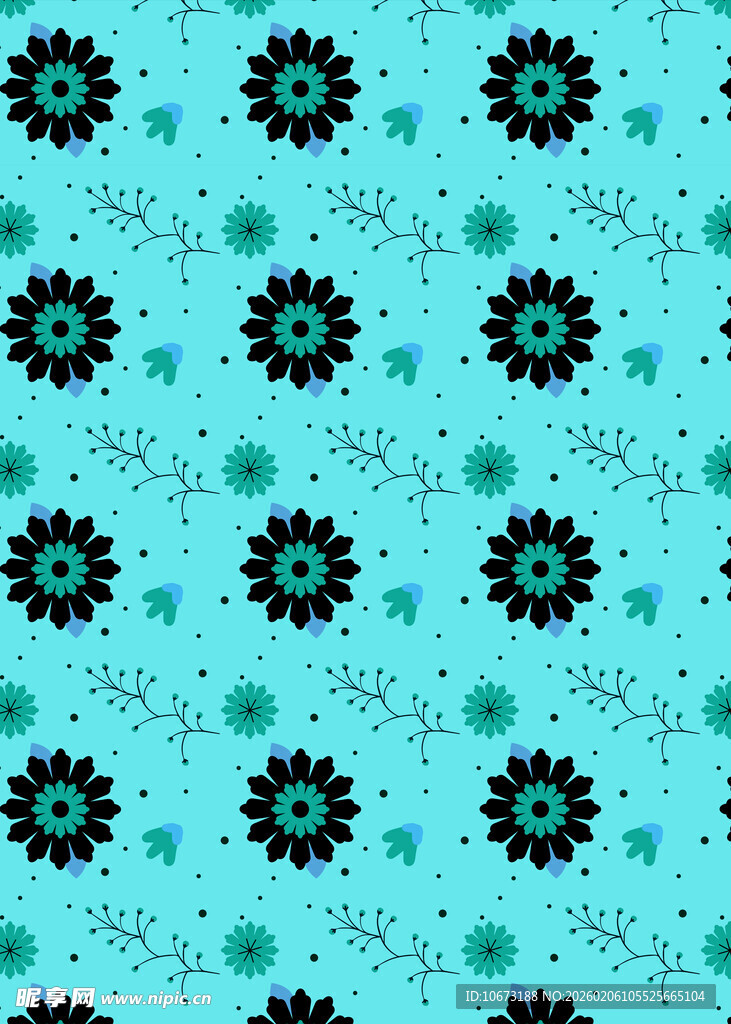 蓝绿花卉图案背景纹理