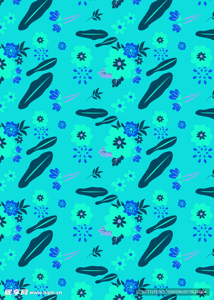 蓝绿花卉图案背景纹理