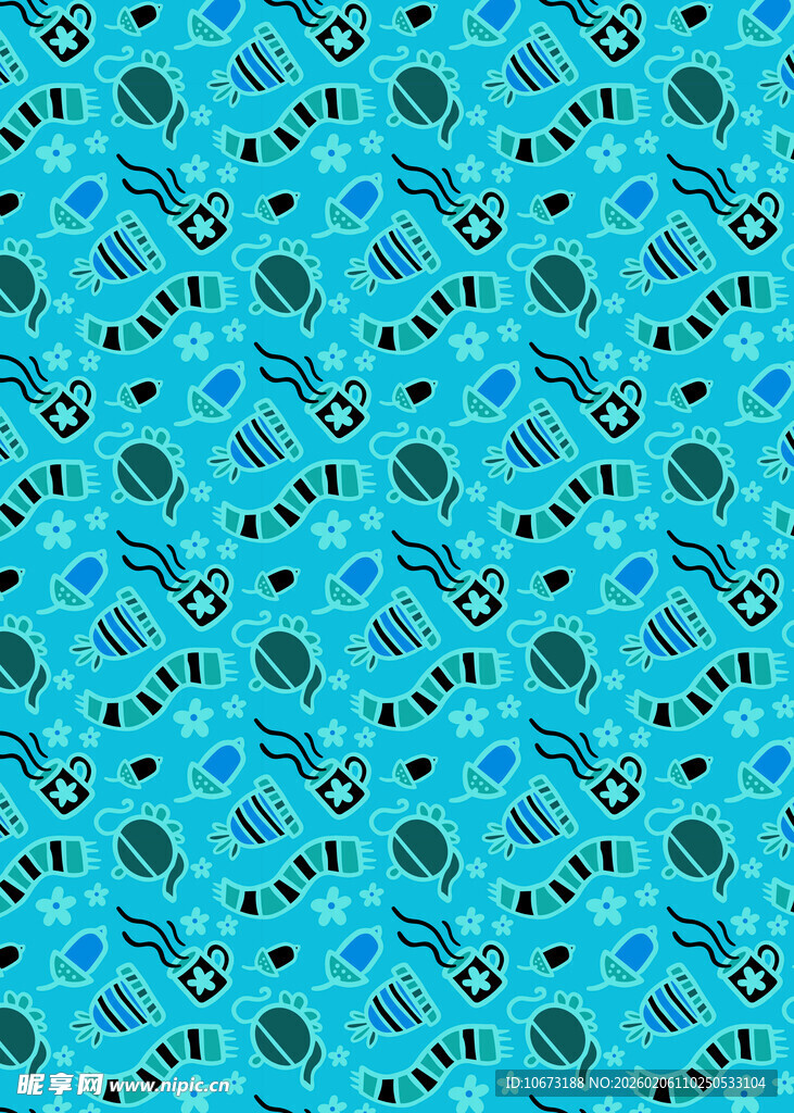 蓝色卡通图案无缝背景图