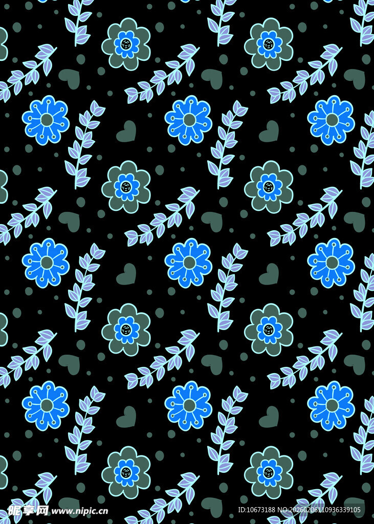 黑色底蓝色花卉图案