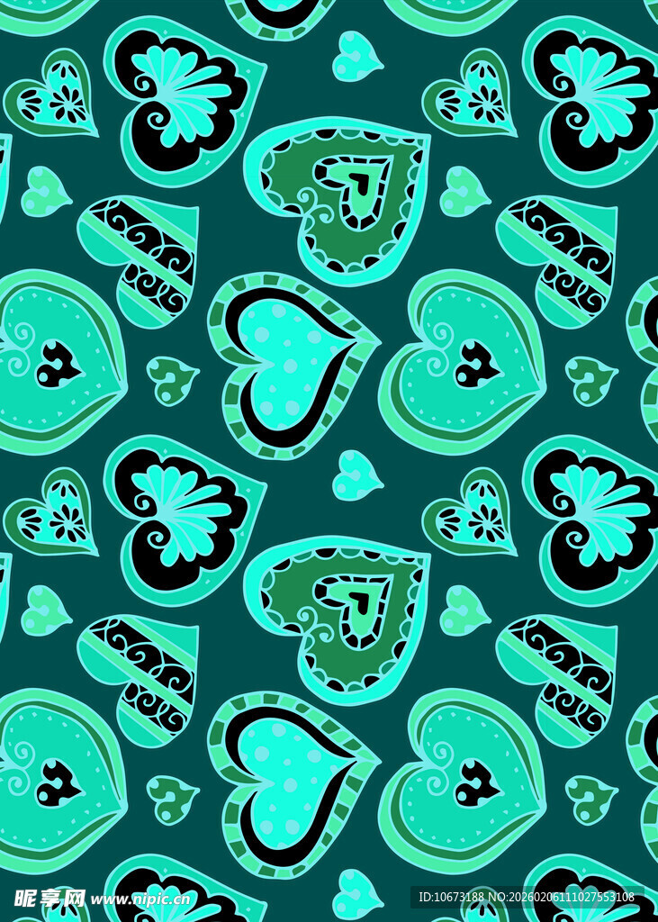 蓝绿蝴蝶爱心图案背景