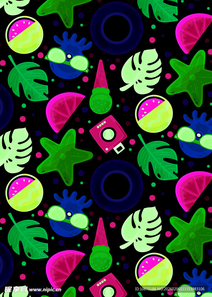 多彩热带水果植物图案