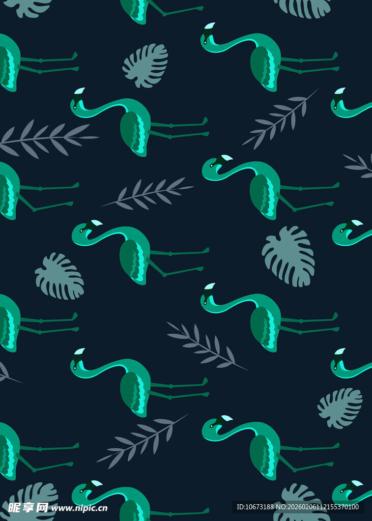 深蓝色底绿恐龙图案背景