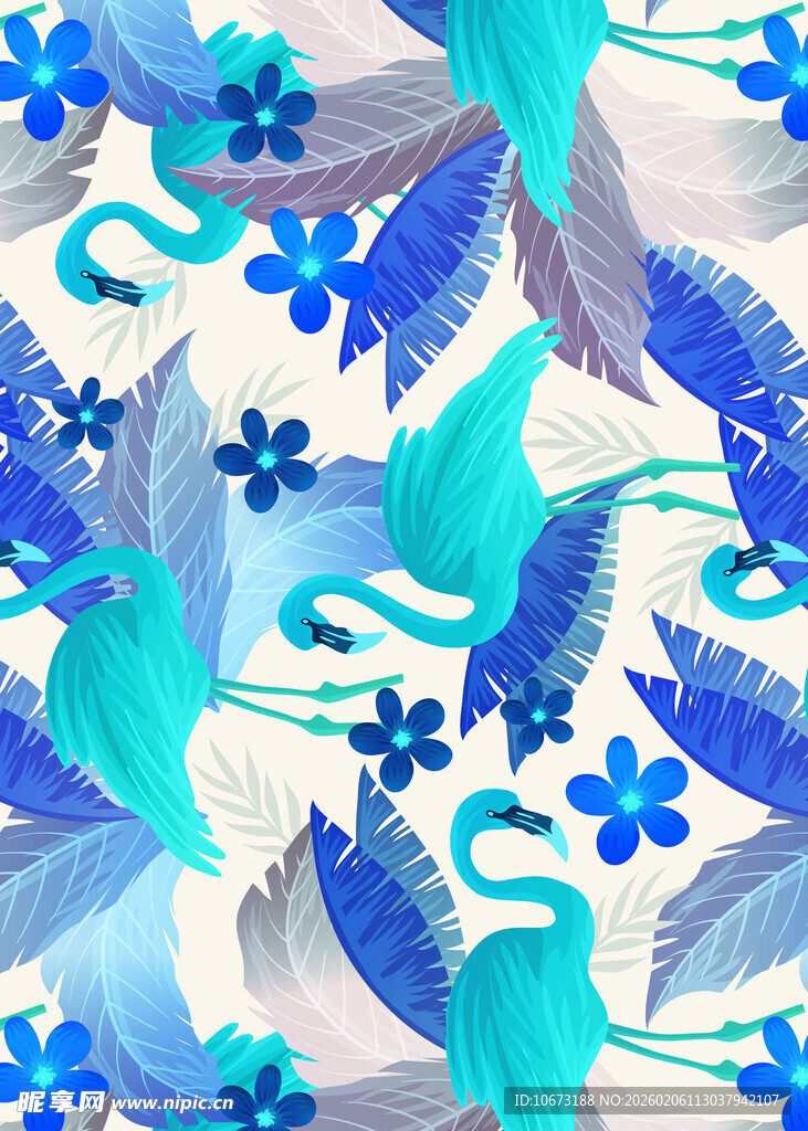 蓝白花鸟图案背景设计