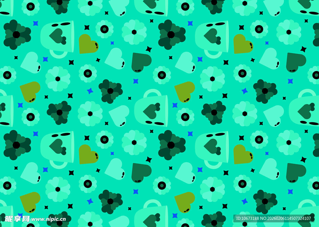 清新绿底卡通图案纹理