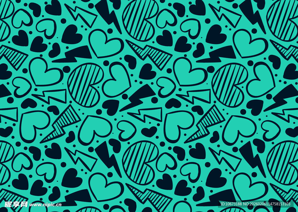 青绿色心形花纹图案