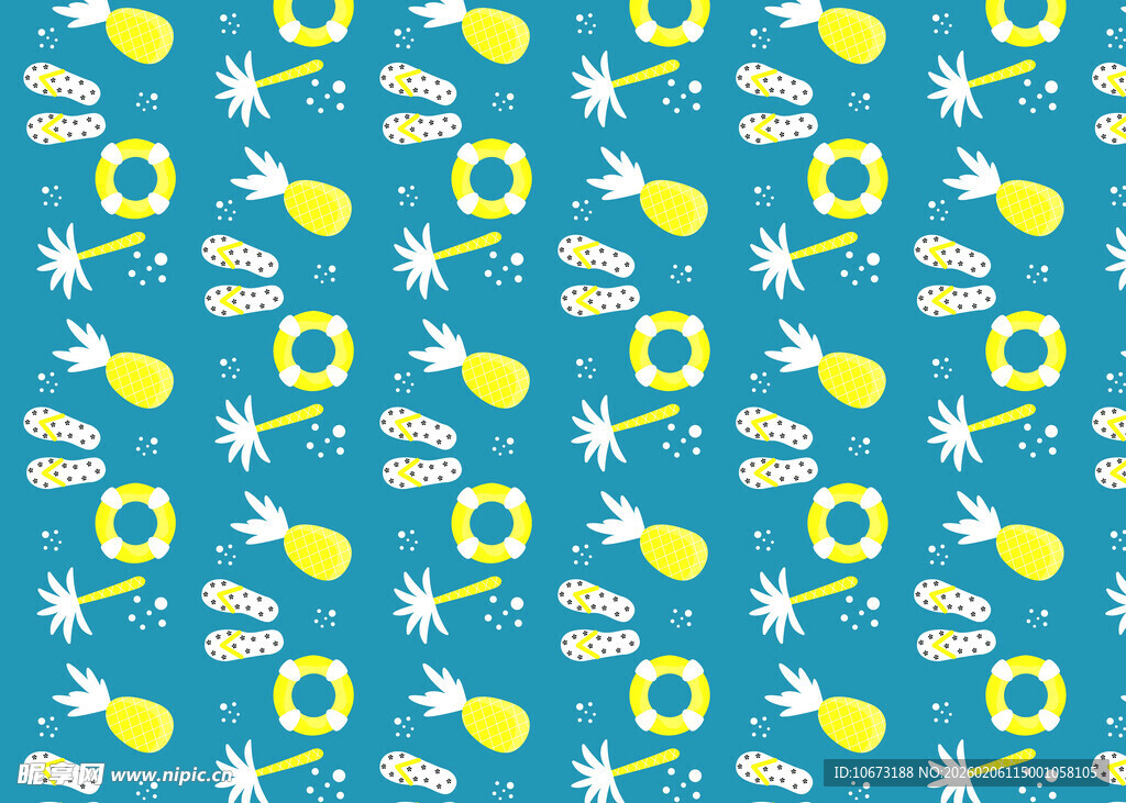 蓝底清新水果花卉图案