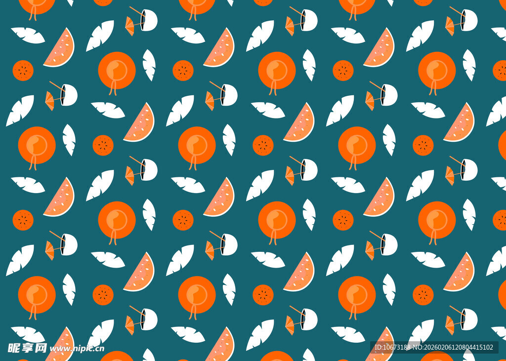 橙色水果树叶图案背景