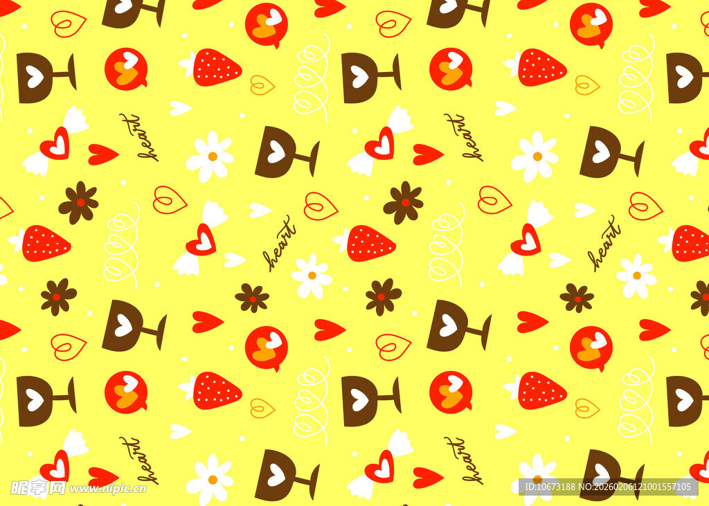 可爱卡通图案黄色背景布料