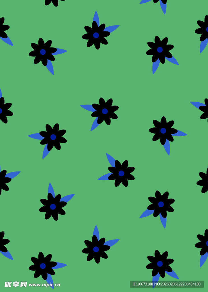 绿色底蓝色花朵图案背景