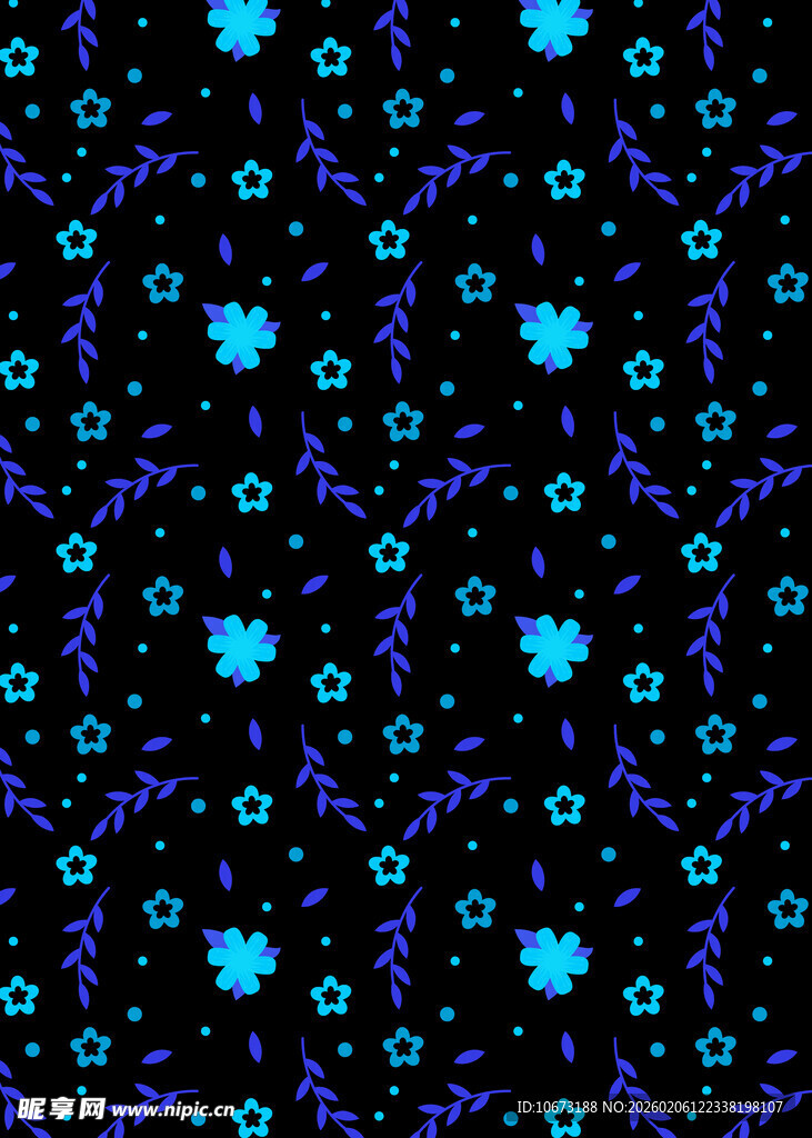 蓝黑渐变花朵图案背景