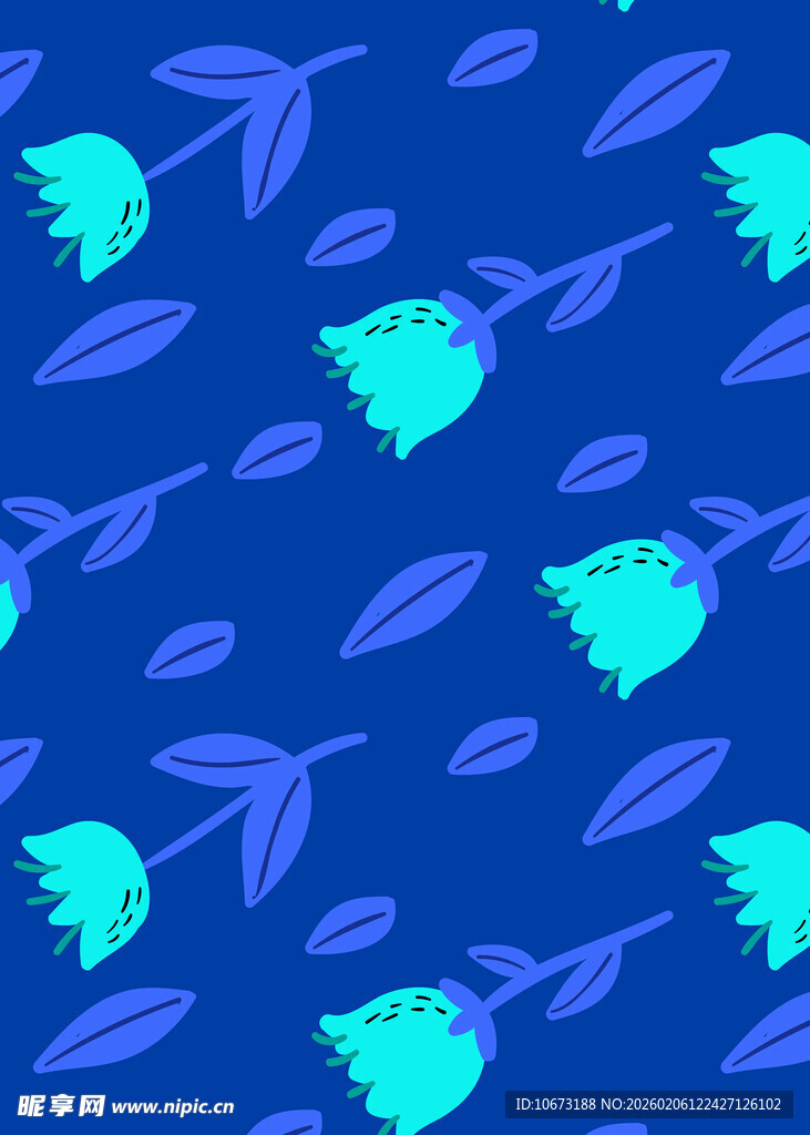 蓝色花卉叶子图案背景