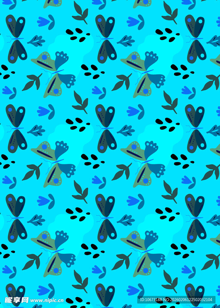 蓝色海洋生物无缝图案