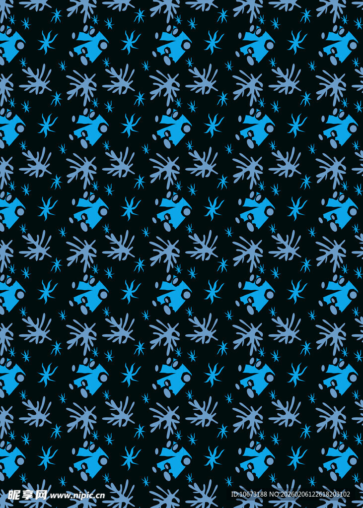 黑色底蓝色花朵图案