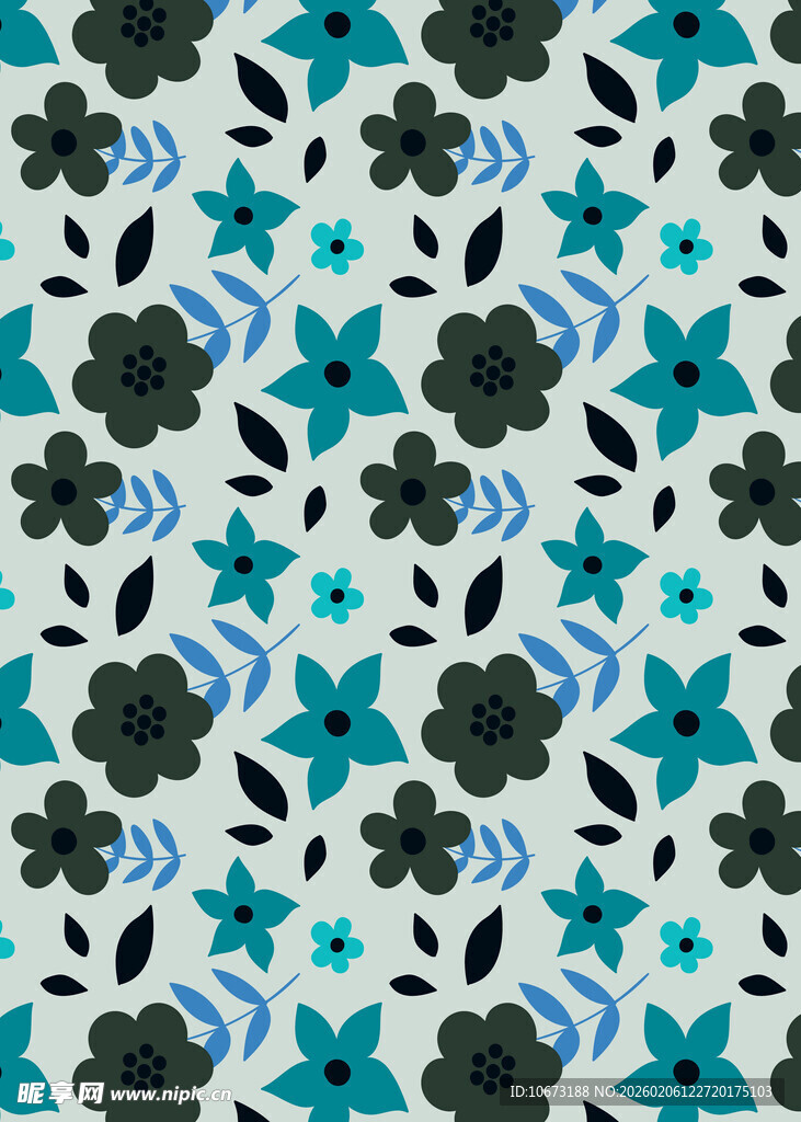 蓝绿花卉图案布料纹理