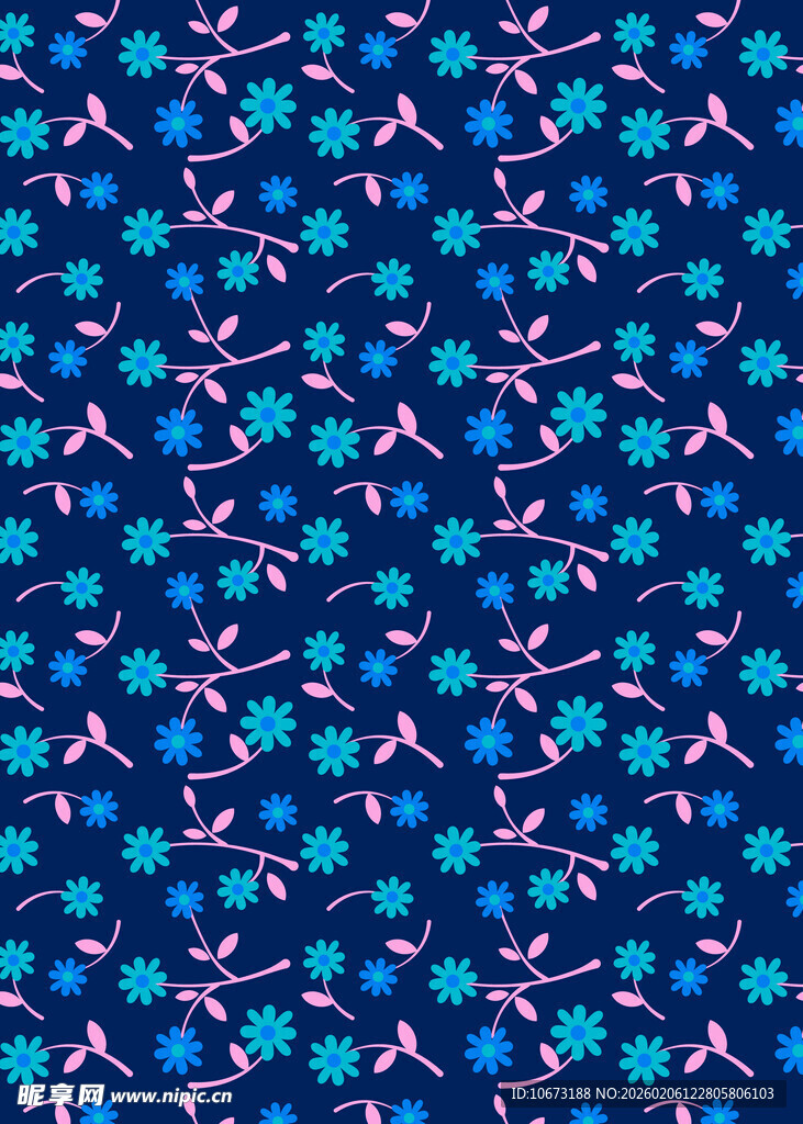 蓝色花卉图案布料纹理