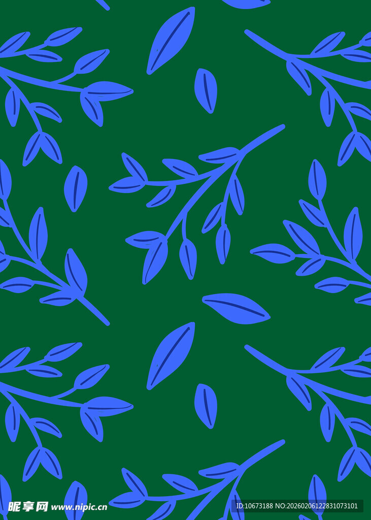 蓝叶绿底的清新植物图案