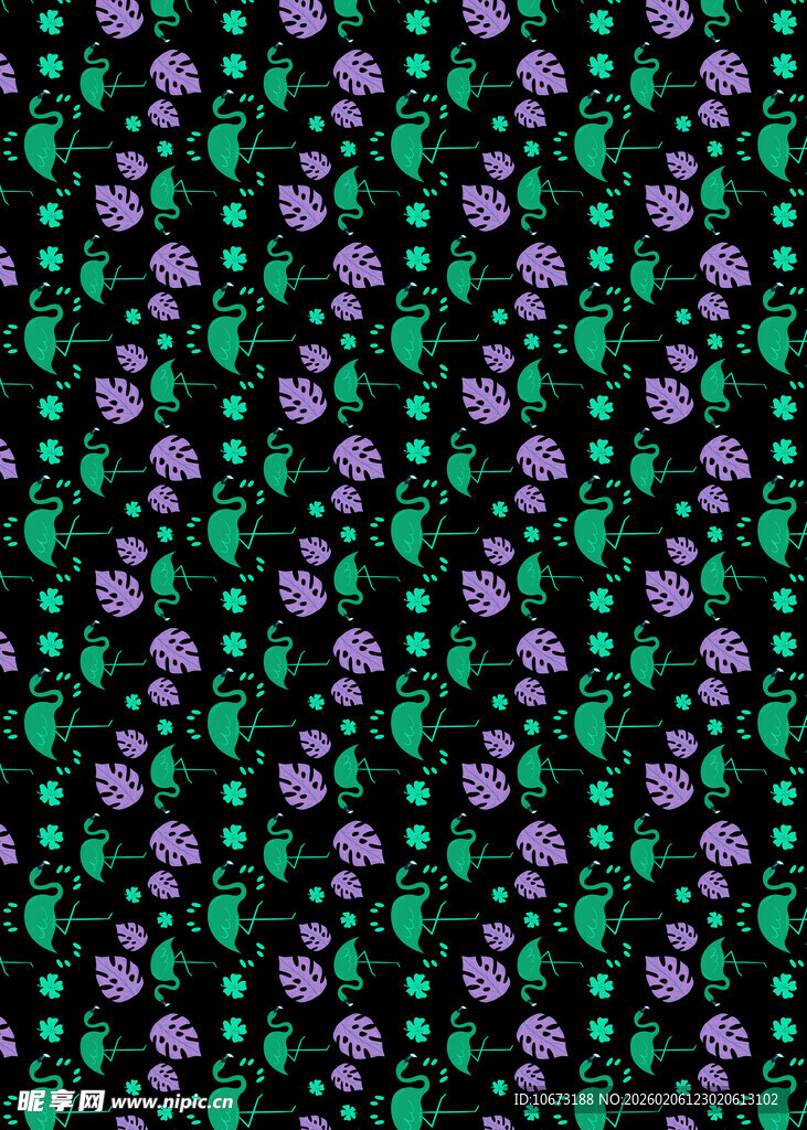 紫色花卉图案绿色背景纹理