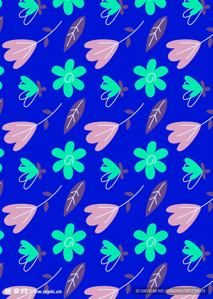 蓝底花卉昆虫图案设计