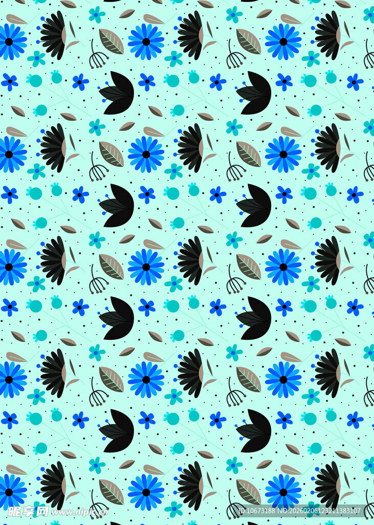 蓝底花卉图案无缝背景