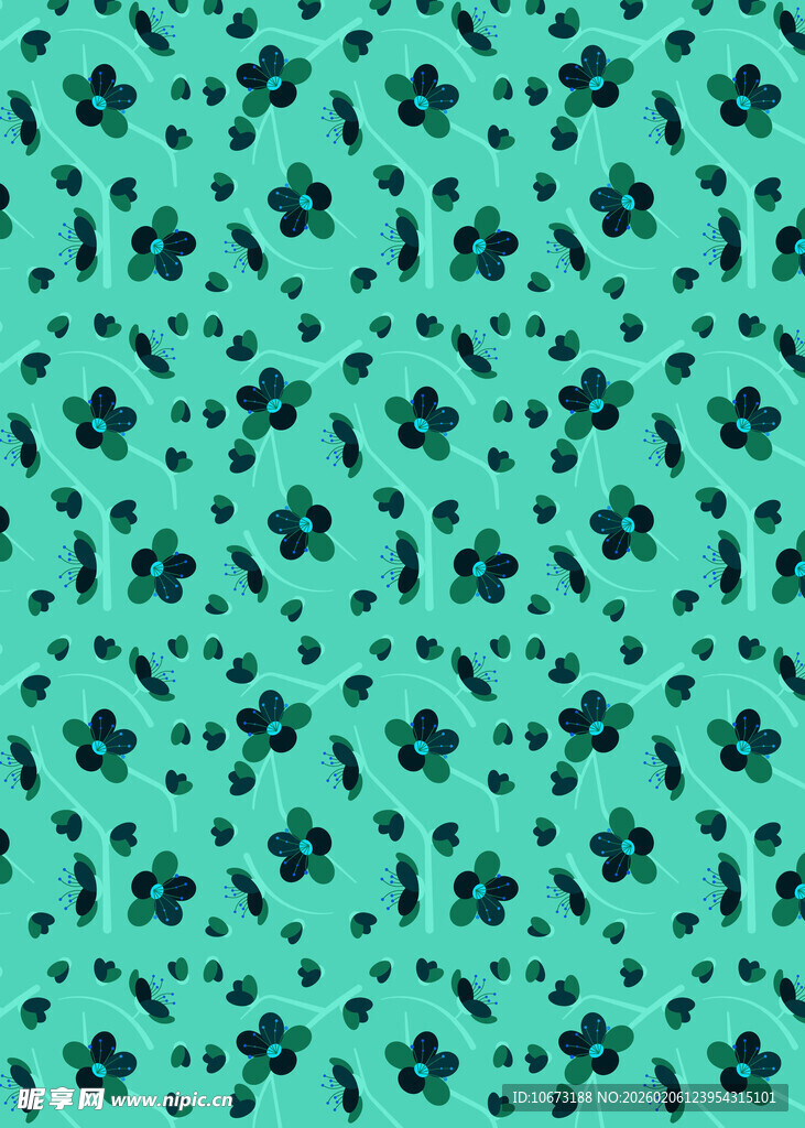 青绿色底小花图案纹理