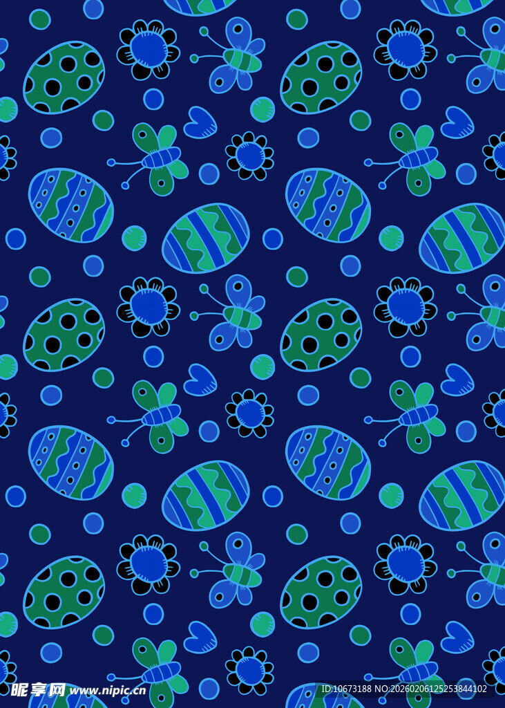蓝色底多彩瓢虫图案背景