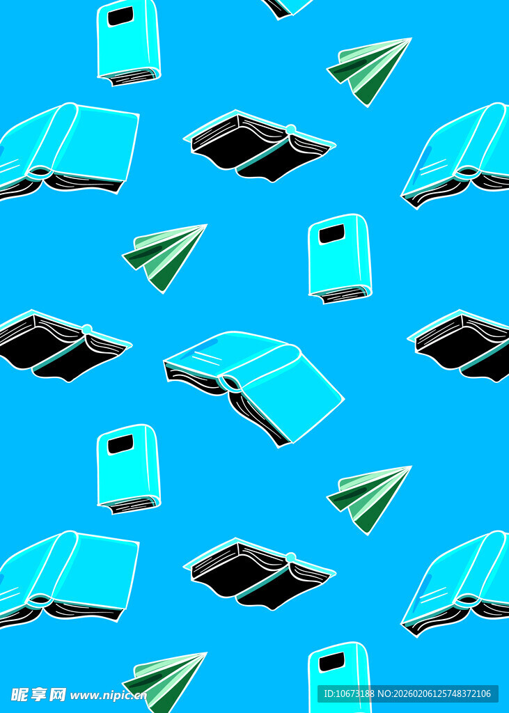 书籍与纸飞机的梦幻图案