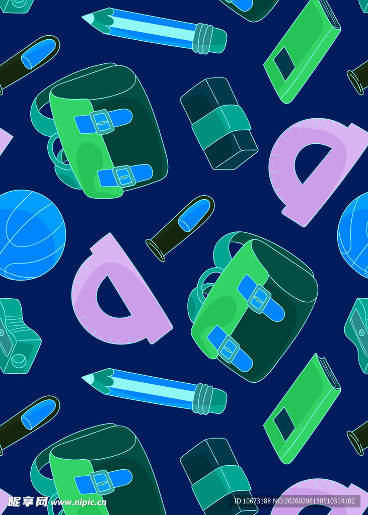 多彩文具图案无缝背景