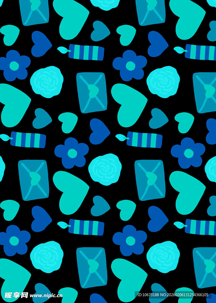 蓝绿色几何心形图案背景