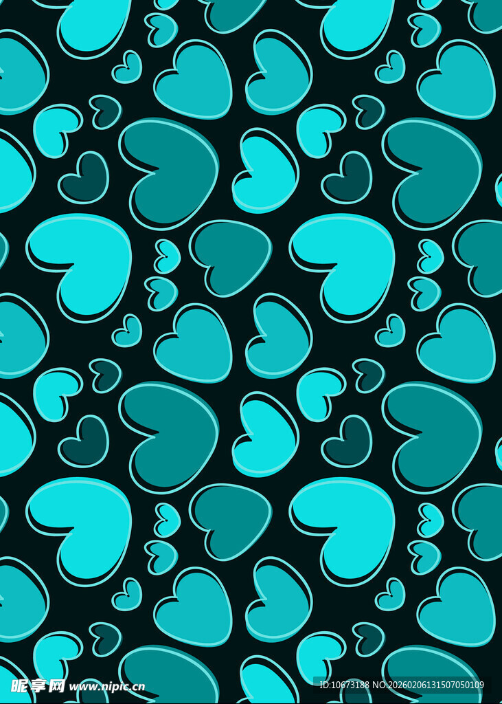 蓝绿色心形图案无缝背景