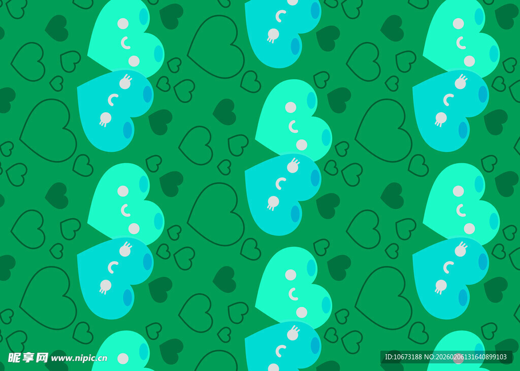 绿色心形图案无缝背景