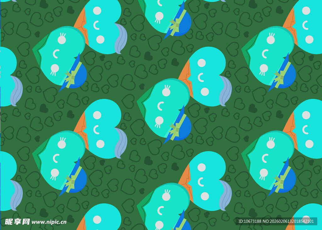 绿色背景上的多彩蝴蝶图案